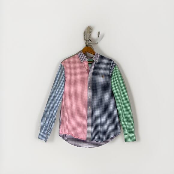 Ralph Lauren Fun Shirt Oxford Multicolor Gingham Patchwork Button Down M - Picture 1 of 9